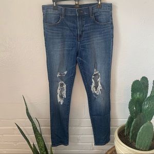 J Brand distressed ripped high rise skinny denim